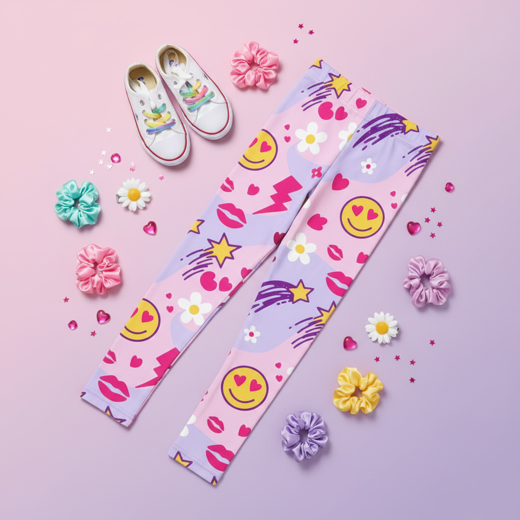 Girls Happy Vibes Leggings Styled Flat Lay