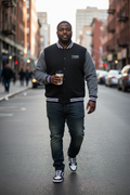 Plus Size Men's Lifestyle Mockup - Letterman Jacket