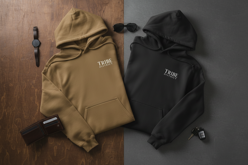 Tribe District Hoodie - Black & Saddle Mockup