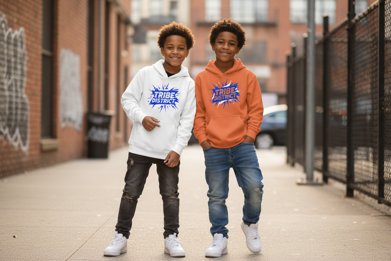 Tribe District Youth Boom Hoodie - Cool Pose Mockup